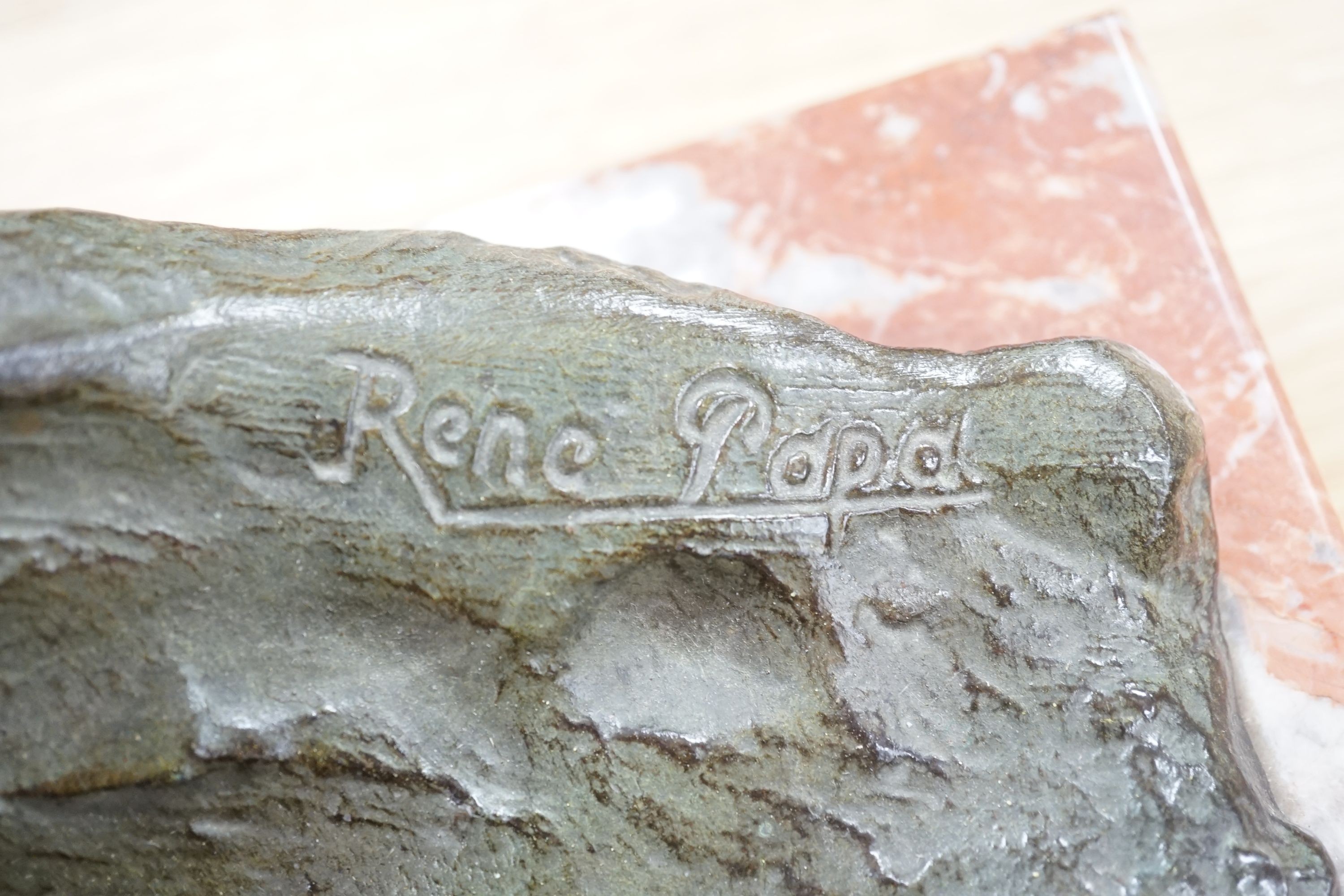 An Art Deco bronzed metal gull and wave group on marble base, signed Rene Papa, 52cm